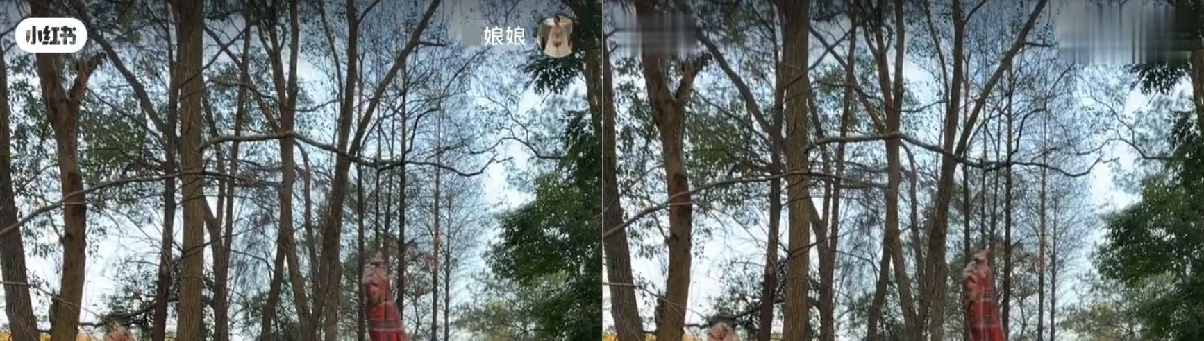 左:原始视频,左上右上各有一个 Logo/图标。中:去 Logo 基础版(自动擦除)效果。