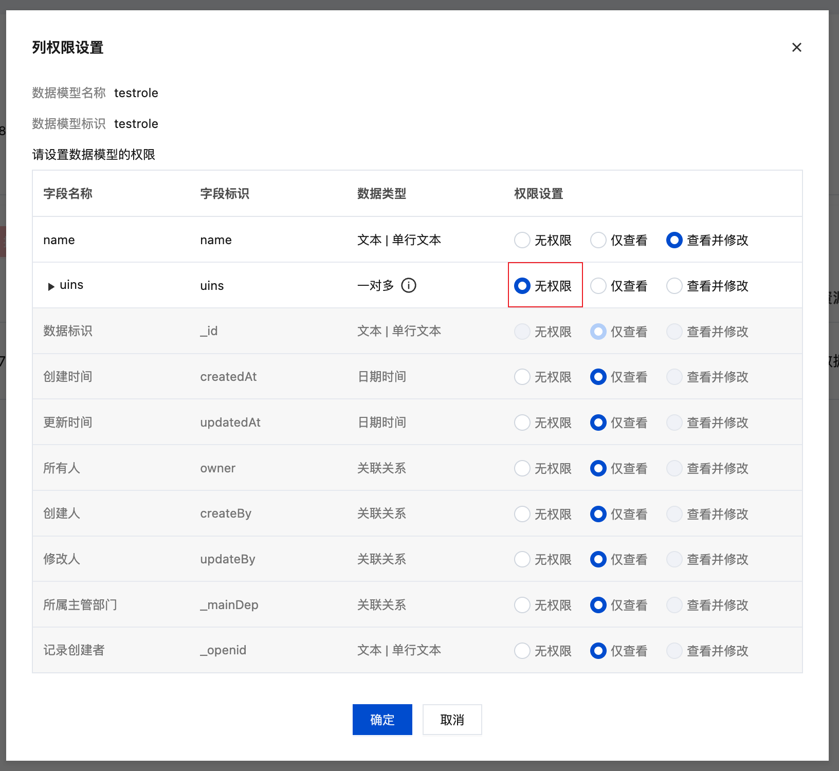 数据列权限配置