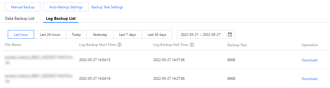 Download backuped log files